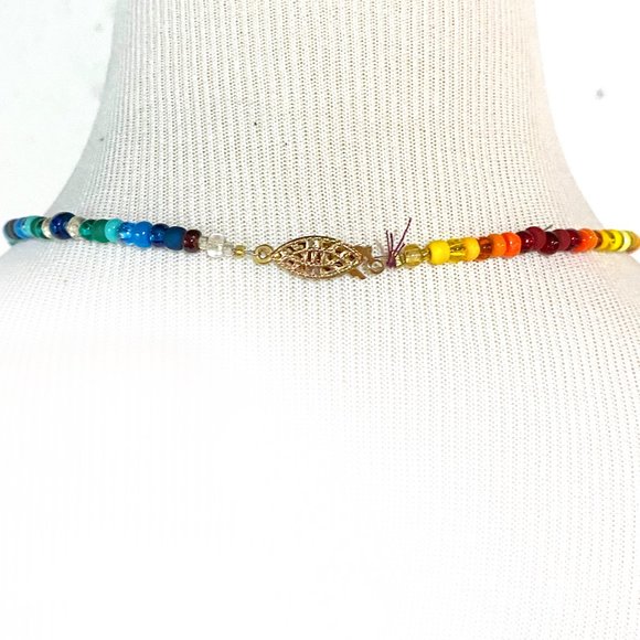 Handmade Rainbow Moon & Sun Yin & Yang Fimo Polymer Clay Seed Bead Boho Necklace - Picture 3 of 7